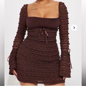 Fashion Nova Elegant Long Sleeve Brown Dress